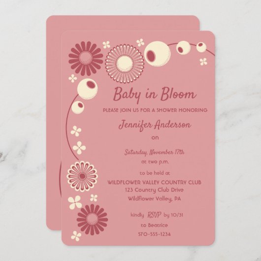 Invitation Bébé en Fleur Mauve Baby shower fille rose (Devant / Derrière)