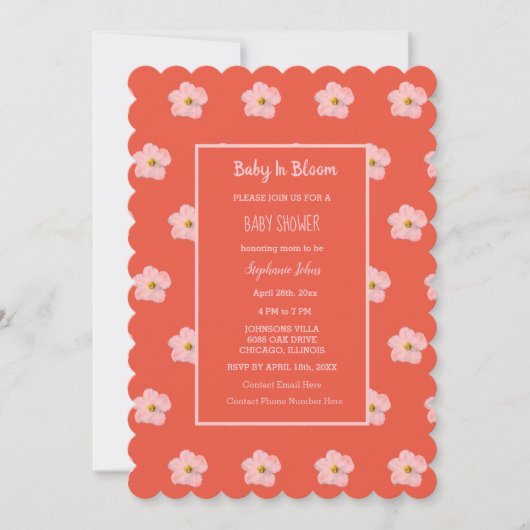Invitation Bébé En Fleur Orange Rose Floral Baby shower Fille (Devant)