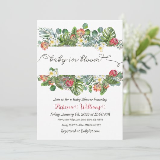 Invitation Bébé en Fleur Palm Verdure Tropical Floral Douche (Debout devant)