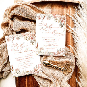 Invitation Bébé en Fleur Pampas Baby shower en laiton Boho