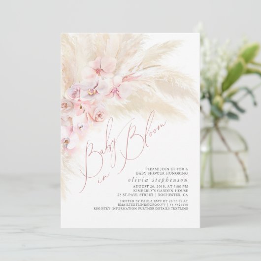 Invitation Bébé en Fleur Pampas Grass Bébé Fille Douche (Debout devant)