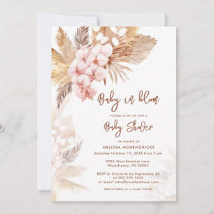 Invitation Bébé en Fleur Pampas Grass Boho Girl Baby shower