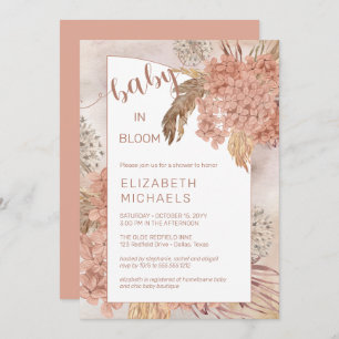 Invitation Bébé en Fleur Pampas Grass et Hydrangeas Douche