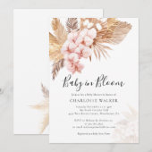 Invitation Bébé en Fleur Pampas Rose Floral Chaussure Automne (Devant / Derrière)