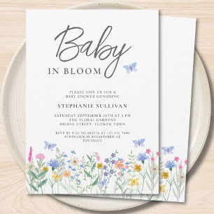 Invitation Bébé en Fleur Papillons Fleur Sauvage Baby Shower