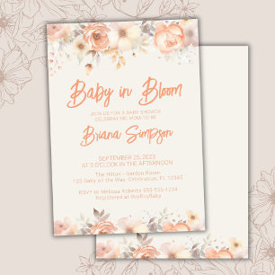 Invitation Bébé en Fleur Pêcher Beige Ivoire Baby shower flor