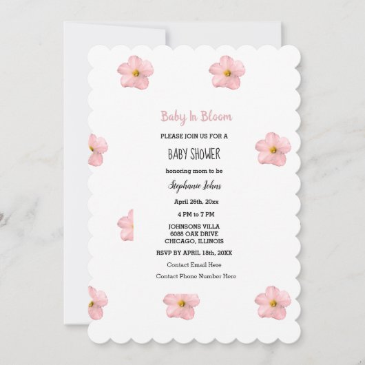 Invitation Bébé En Fleur Pétunia Rose Fille Baby shower Flora (Devant)