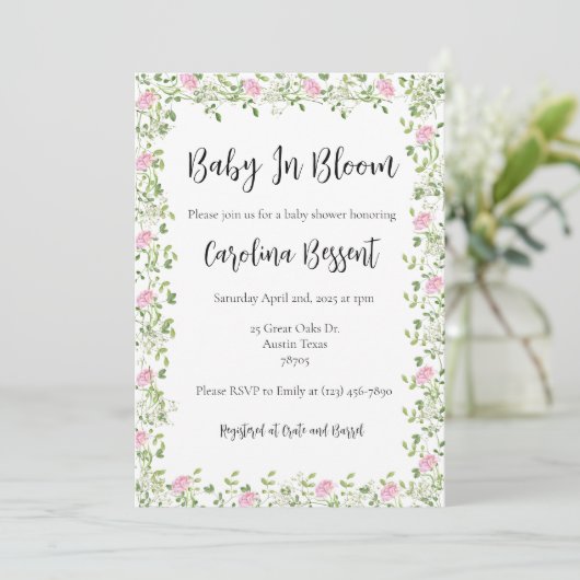 Invitation Bébé En Fleur - Pies Délicates (Debout devant)