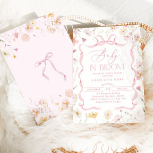 Invitation Bébé en fleur Pink Bow ruban cadre baby shower
