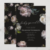 Invitation Bébé en Fleur Pivoine Fête de Bébé Fleurale Foncée (Devant / Derrière)