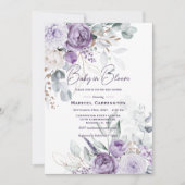 Invitation Bébé en fleur pourpre Aquarelle Baby shower modern (Devant)