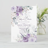 Invitation Bébé en fleur pourpre Aquarelle Baby shower modern (Debout devant)