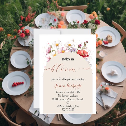 Invitation Bébé en Fleur Printemps Été Baby shower Floral