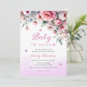 Invitation Bébé En Fleur Printemps rose Floral Fille Baby sho (Debout devant)
