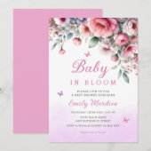 Invitation Bébé En Fleur Printemps rose Floral Fille Baby sho (Devant / Derrière)