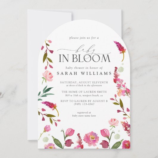 Invitation Bébé en fleur QR Code Aquarelle Floral Douche (Devant)