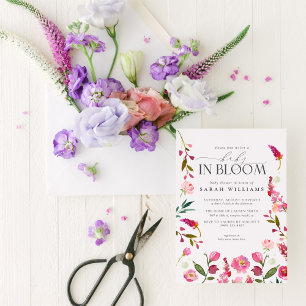 Invitation Bébé en fleur QR Code Aquarelle Floral Douche