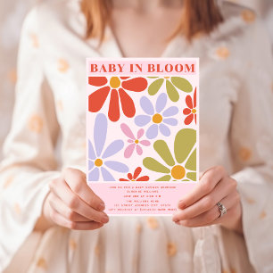 Invitation Bébé En Fleur Rétro Vintage Multicolor Floral