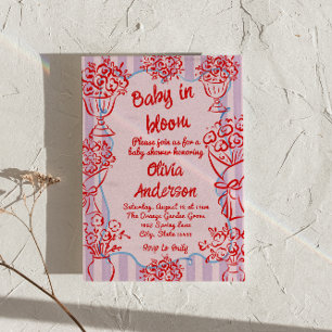 Invitation Bébé en fleur rose Baby shower de fleurs dessinées
