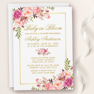 Invitation Bébé En Fleur Rose Blush Floral Or Douche