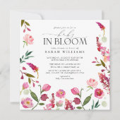 Invitation Bébé En Fleur Rose Fille Aquarelle Florale Douche (Devant)