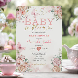 Invitation Bébé en Fleur rose Floral Baby shower fille