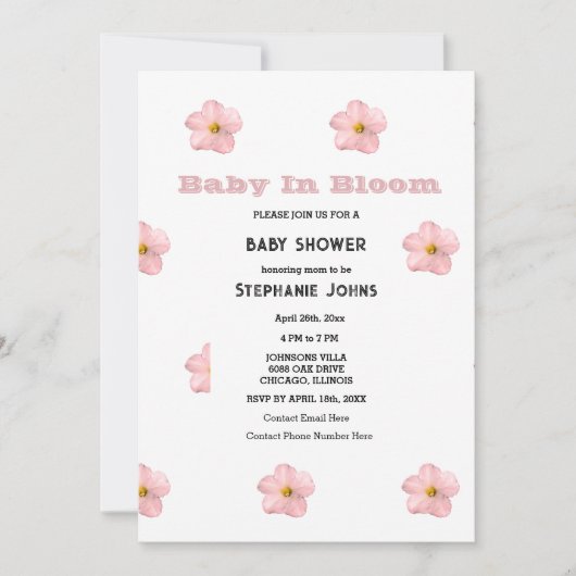 Invitation Bébé En Fleur Rose Floral Baby shower Fille tendan (Devant)
