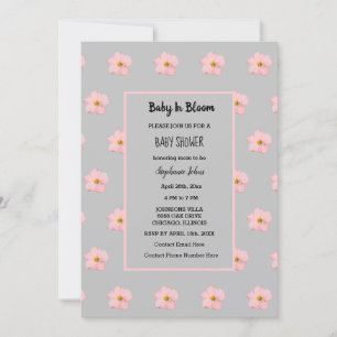 Invitation Bébé En Fleur Rose Floral Fille Baby shower Gris