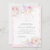 Invitation Bébé en Fleur rose Floral moderne Baby Girl Douche (Devant)