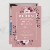 Invitation Bébé en fleur rose florale Photo QR Baby shower (Devant / Derrière)