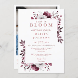 Invitation Bébé en fleur rose florale Photo QR Baby shower