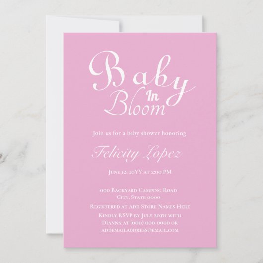 Invitation Bébé en Fleur rose moderne (Devant)