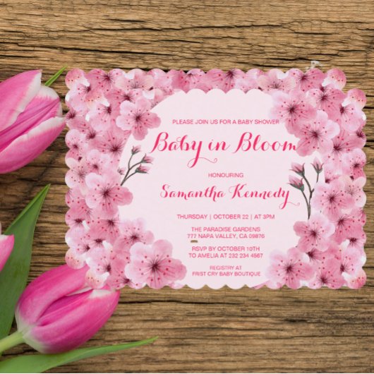 Invitation Bébé en Fleur rose pâle en fleur Baby shower flora