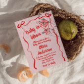 Invitation Bébé en Fleur rose rouge Drawn Douche Bouquet