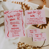 Invitation Bébé en Fleur rose rouge Drawn Douche Bouquet