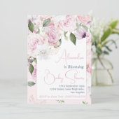 Invitation Bébé En Fleur Roses Rose Baby shower Floral (Debout devant)