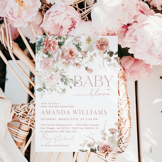 Invitation Bébé en Fleur Roses roses roses Florales Fille Bab