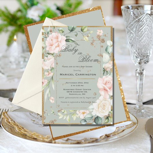Invitation Bébé en Fleur Vert Floral Élégant Baby shower