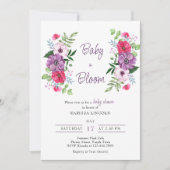 Invitation Bébé en fleur violet Baby shower de fleurs roses (Devant)