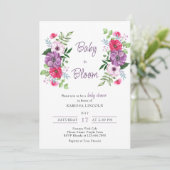 Invitation Bébé en fleur violet Baby shower de fleurs roses (Debout devant)