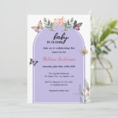 Invitation Bébé en fleur violet Baby shower papillon floral (Debout devant)