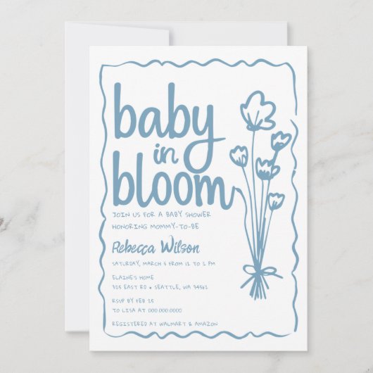 Invitation Bébé en fleur Whimsical main tiré Baby shower garç (Devant)