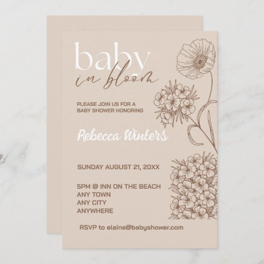 Invitation Bébé en fleurs (Devant / Derrière)