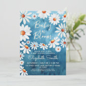 Invitation Bébé en fleurs Aquarelle Marguerites Bleu (Debout devant)