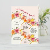 Invitation Bébé en fleurs, arche dorée pour fête prénatale (Debout devant)
