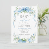 Invitation Bébé en fleurs Baby Shower Bleu (Debout devant)