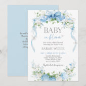 Invitation Bébé en fleurs Baby Shower Bleu (Devant / Derrière)