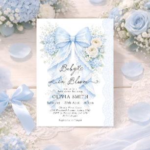 Invitation Bébé en fleurs Baby Shower Bleu Ruban Floral