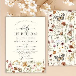 Invitation Bébé en fleurs Baby Shower Bohème Beige Fleur Sauv