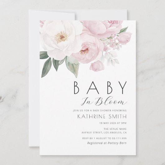 Invitation bébé en fleurs baby shower botanique fleuri (Devant)